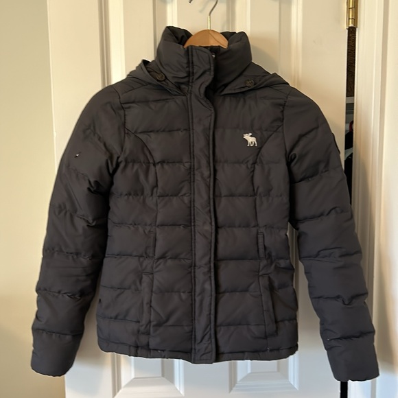 Abercrombie Kids Down Grey Coat Jacket w Hood sz M - Picture 3 of 14